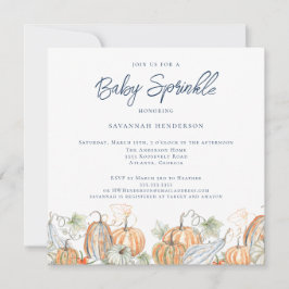 Herfst Waterverf Pompoenen Blauw Baby Sprinkle Kaart