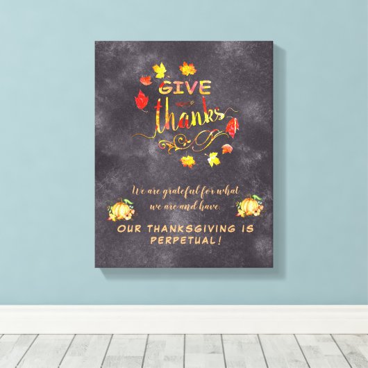 Herfst Waterverf Pompoenen geven Bedankt Canvas Afdruk (Insitu (Houten vloer))