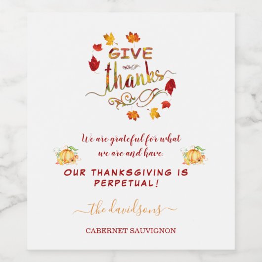 Herfst Waterverf Pompoenen geven Bedankt Wijn Etiket (Enkel label)