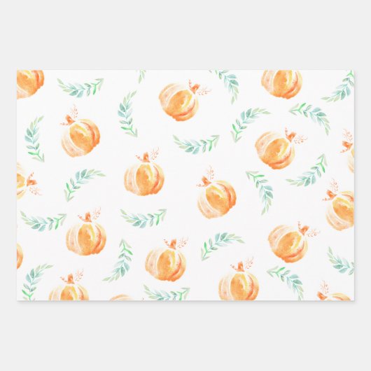 Herfst Waterverf Pompoenen & Green Laurels Wrappin Inpakpapier Vel (Voorkant 3)