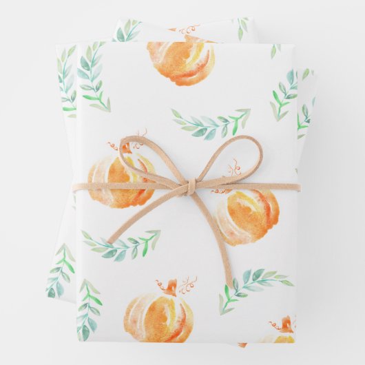 Herfst Waterverf Pompoenen & Green Laurels Wrappin Inpakpapier Vel (In situ)