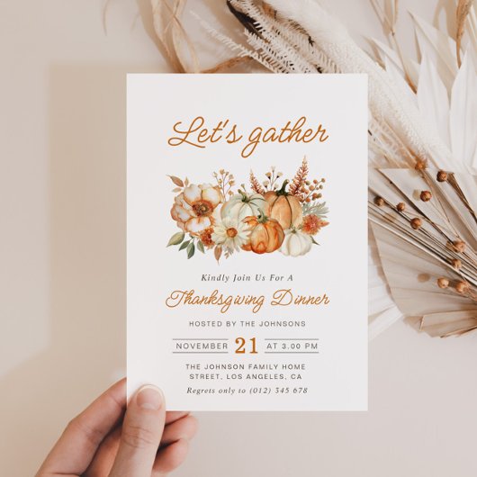 herfst waterverf pompoenen Thanksgiving Diner Kaart