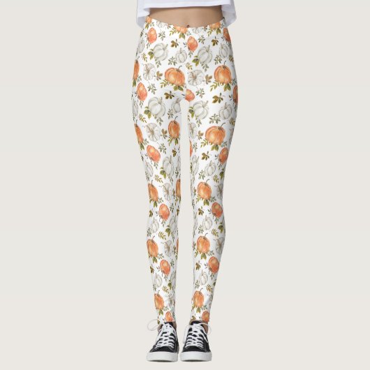 Herfst Waterverf pompoenpatroon Leggings (Voorkant)