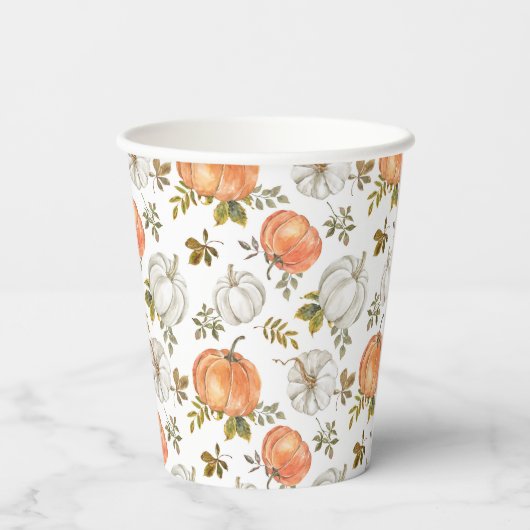 Herfst Waterverf pompoenpatroon Papieren Bekers (Achterkant)