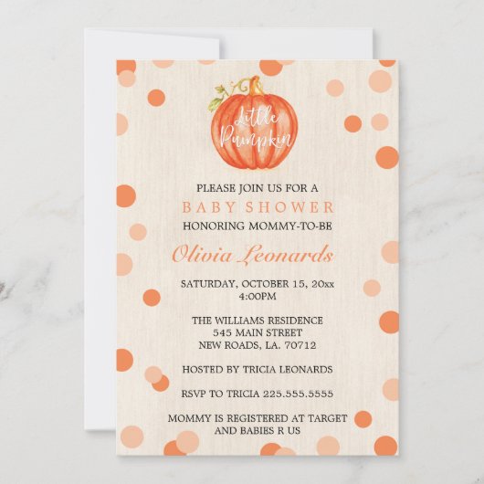 Herfst Waterverf Pumpkin Baby Shower Invitting Kaart (Voorkant)