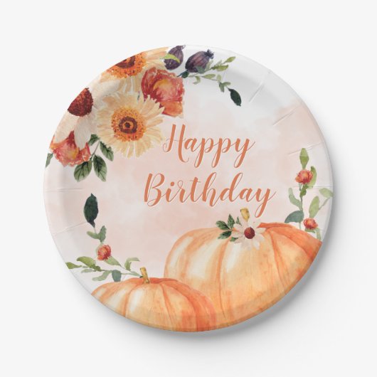 Herfst Waterverf Pumpkin Birthday Papieren Bordje (Voorkant)
