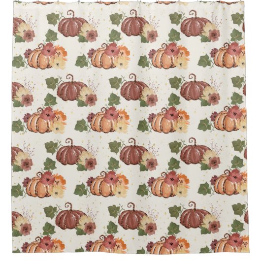 Herfst Waterverf Pumpkin Floral Douchegordijn (Voorkant)