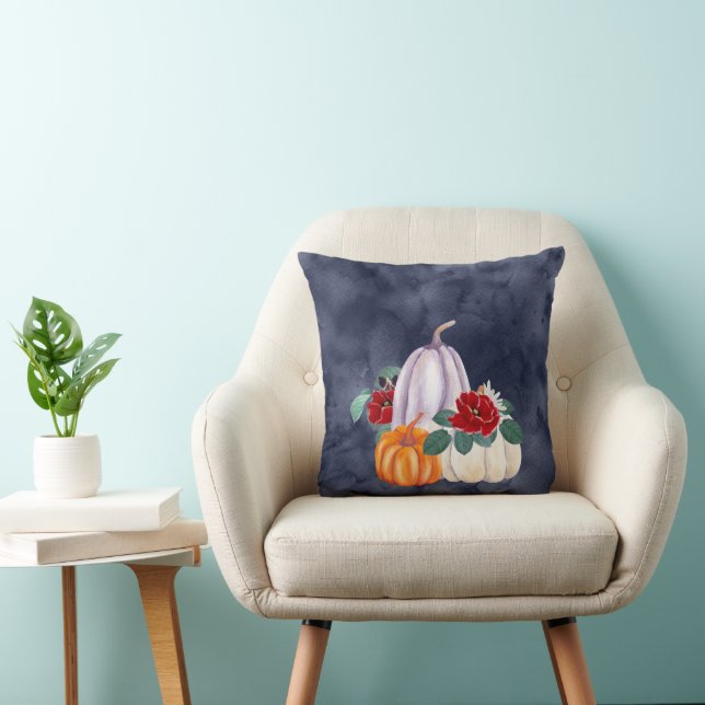 Herfst Waterverf Pumpkin Floral Sierkussen (Stoel)
