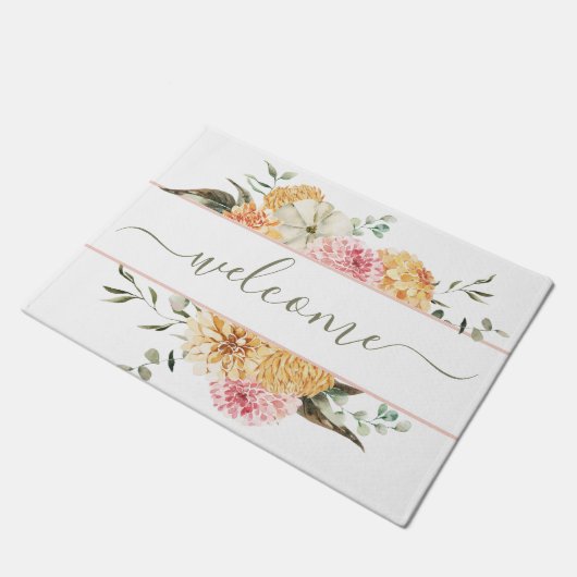 Herfst Waterverf Pumpkin Floral Welkomstscript Deurmat (Schuin)
