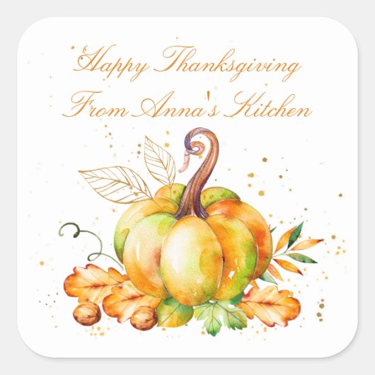 Herfst Waterverf Pumpkin Patch Square Stickers (Voorkant)