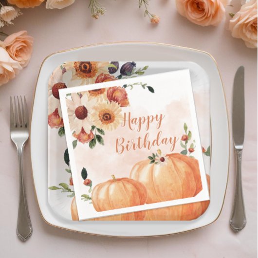 Herfst Waterverf Pumpkins Floral Birthday Servet