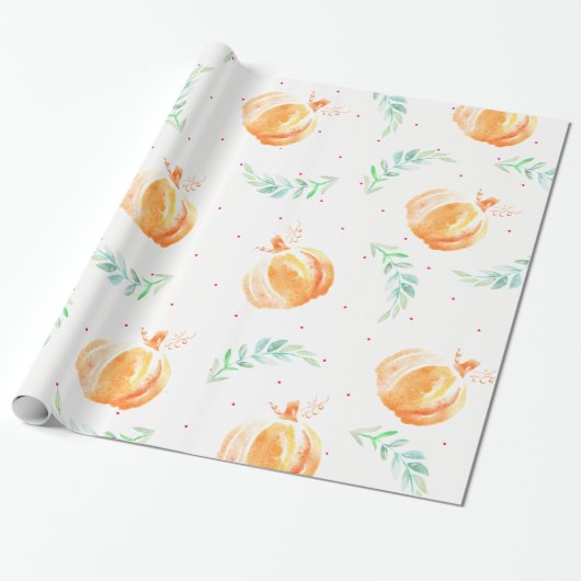 Herfst Waterverf Pumpkins & Green Laurels Cadeaupapier (Uitgerold)
