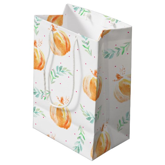 Herfst Waterverf Pumpkins & Green Laurels Medium Cadeauzakje (Achterkant Gekanteld)
