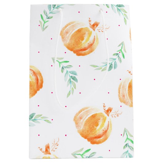 Herfst Waterverf Pumpkins & Green Laurels Medium Cadeauzakje (Voorkant)