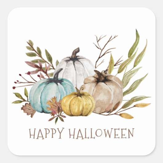 Herfst Waterverf Pumpkins Happy Halloween Vierkante Sticker (Voorkant)