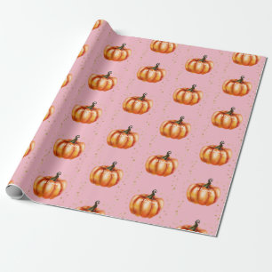 Herfst Waterverf Pumpkins Pink Cadeaupapier