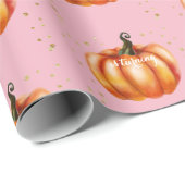 Herfst Waterverf Pumpkins Pink Cadeaupapier (Rol Hoek)