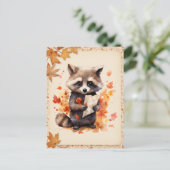 Herfst Waterverf Raccoon met een letter - Briefkaart (Staand voorkant)