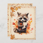 Herfst Waterverf Raccoon met een letter - Briefkaart (Voorkant / Achterkant)