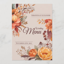 Herfst Waterverf Rustiek Bloemen Bruiloft Menu
