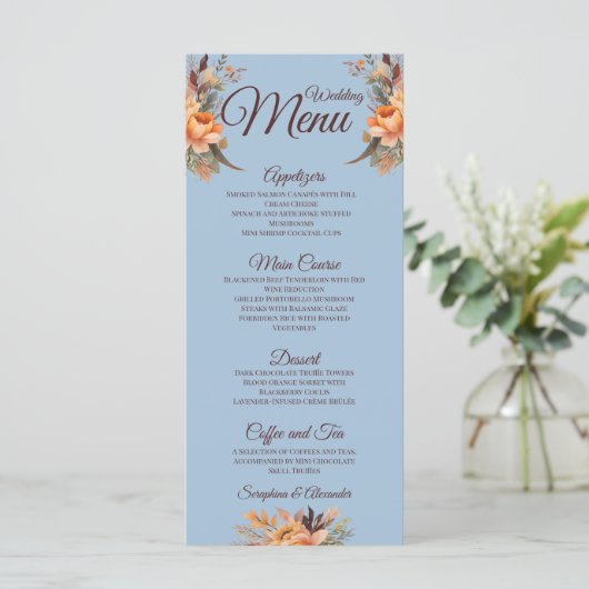 Herfst Waterverf Rustiek Bloemen Bruiloft Menu (Staand voorkant)