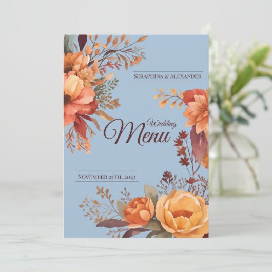 Herfst Waterverf Rustiek Bloemen Bruiloft Menu (Staand voorkant)
