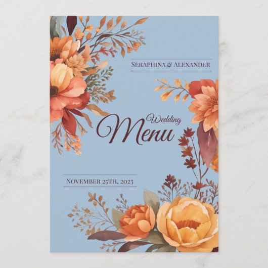 Herfst Waterverf Rustiek Bloemen Bruiloft Menu (Voorkant)
