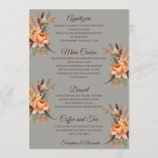 Herfst Waterverf Rustiek Bloemen Bruiloft Menu (Achterkant)