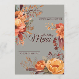 Herfst Waterverf Rustiek Bloemen Bruiloft Menu