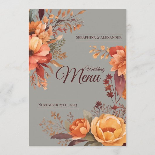 Herfst Waterverf Rustiek Bloemen Bruiloft Menu (Voorkant)