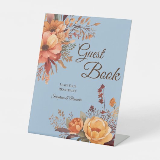 Herfst Waterverf Rustiek Bloemen Bruiloft Tafelbla Reclamebord Met Voetstuk (Voorkant)