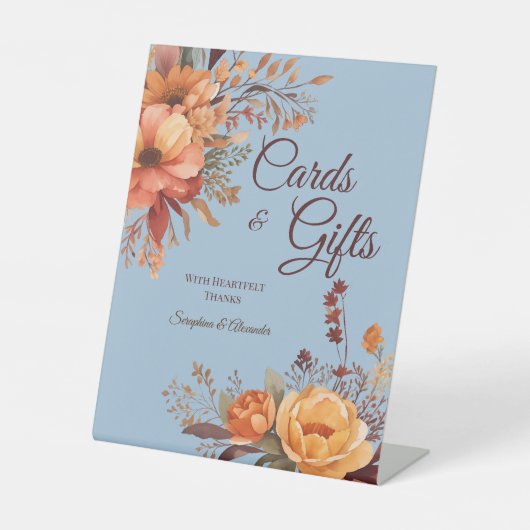 Herfst Waterverf Rustiek Bloemen Bruiloft Tafelbla Reclamebord Met Voetstuk (Voorkant)