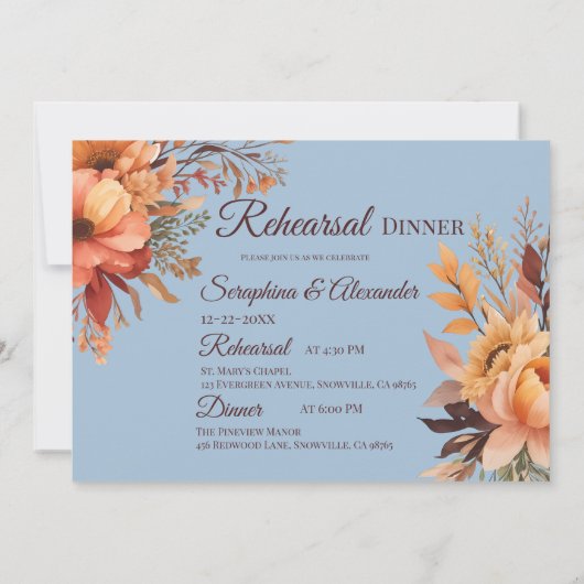 Herfst Waterverf Rustiek Bloemen Repetitie Diner Kaart (Achterkant)