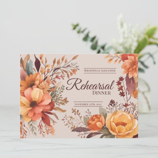Herfst Waterverf Rustiek Bloemen Repetitie Diner Kaart (Staand voorkant)