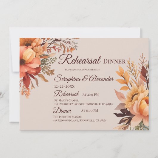 Herfst Waterverf Rustiek Bloemen Repetitie Diner Kaart (Achterkant)