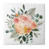 Herfst Waterverf Rustiek Roze Perzik Bloemboeket Tegeltje (Voorkant)