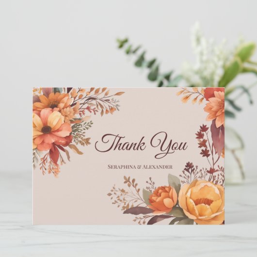 Herfst Waterverf Rustieke Bloemen Bruiloft Dank u Bedankkaart (Staand voorkant)