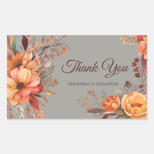 Herfst Waterverf rustieke bloemen dank u bruiloft Rechthoekige Sticker (Voorkant)