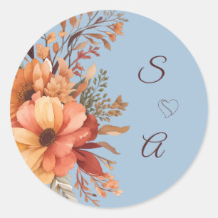 Herfst Waterverf rustieke bloemen monogram bruilof Ronde Sticker