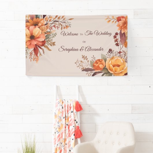Herfst Waterverf rustieke bloemen welkom bruiloft Spandoek (Insitu)