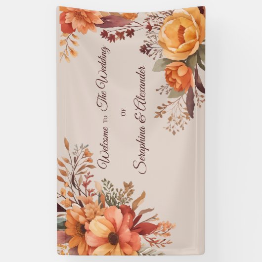 Herfst Waterverf rustieke bloemen welkom bruiloft Spandoek (Verticaal)