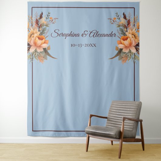 Herfst Waterverf rustieke bloemenbruiloft achtergr Wandkleed (In situ)