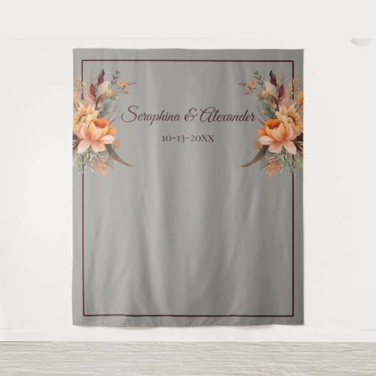 Herfst Waterverf rustieke bloemenbruiloft achtergr Wandkleed (Voorkant)
