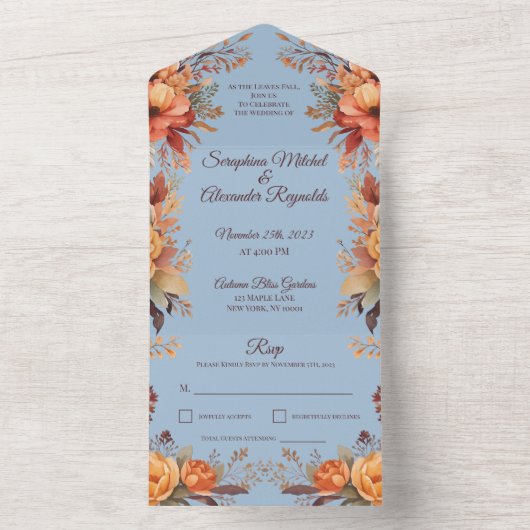 Herfst Waterverf rustieke bloemenbruiloft All In One Uitnodiging (Binnen)