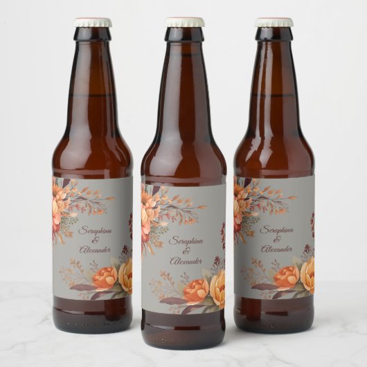 Herfst Waterverf rustieke bloemenbruiloft Bier Etiket (Flessen)