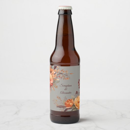 Herfst Waterverf rustieke bloemenbruiloft Bier Etiket (Voorkant)