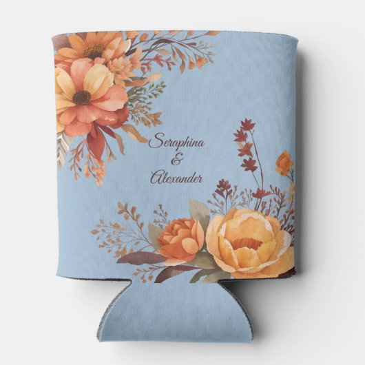 Herfst Waterverf rustieke bloemenbruiloft Blikjeskoeler (Achterkant)