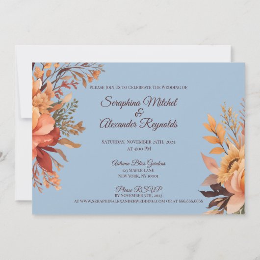 Herfst Waterverf rustieke bloemenbruiloft Kaart (Achterkant)