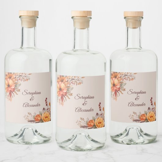 Herfst Waterverf rustieke bloemenbruiloft Likeurfles Etiket (Flessen)