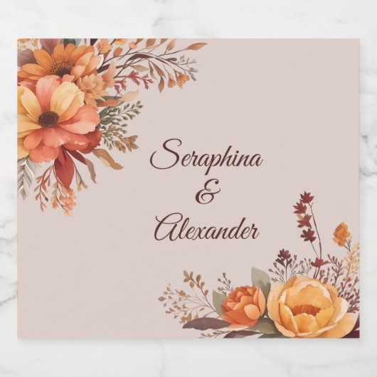 Herfst Waterverf rustieke bloemenbruiloft Likeurfles Etiket (Enkel label)